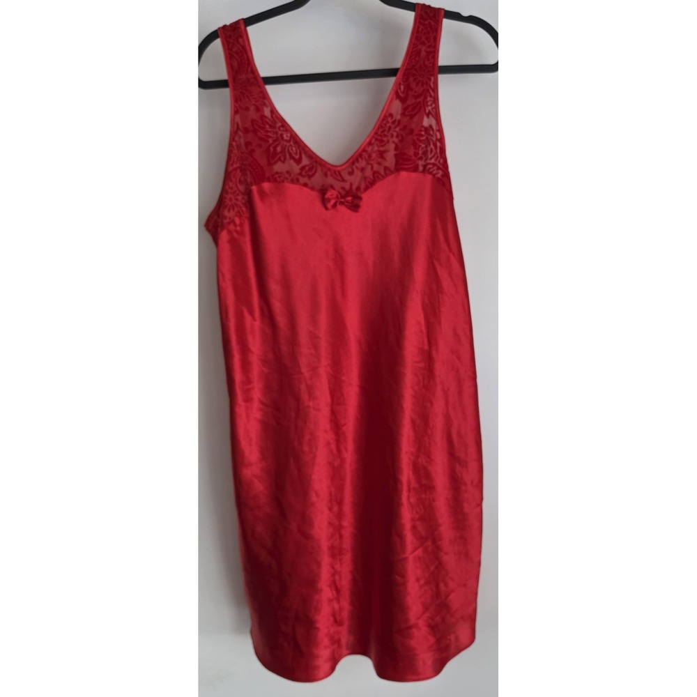 Vintage Expressions Women's Nightgown Red Sleeveless Satin and LAce